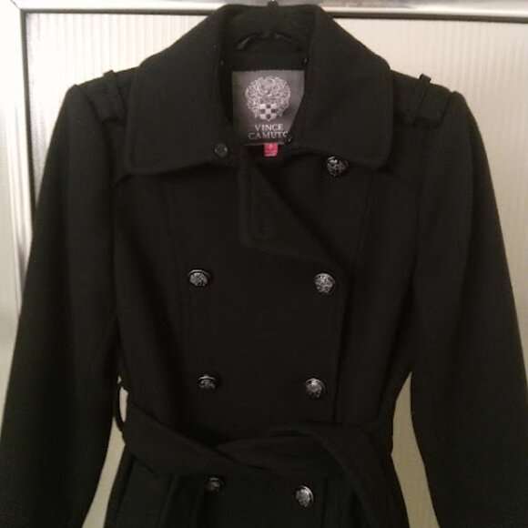 VINCE CAMUTO | Double Breasted Wool Blend Belted Heavy Trench Coat Winter Jacket - Picture 5 of 16